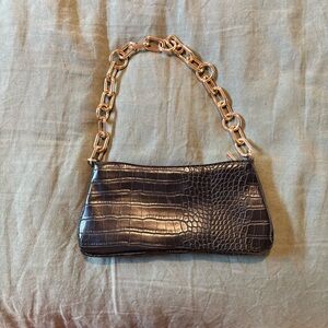 A new day | Black Snake Skin Bag with Gold Chain
